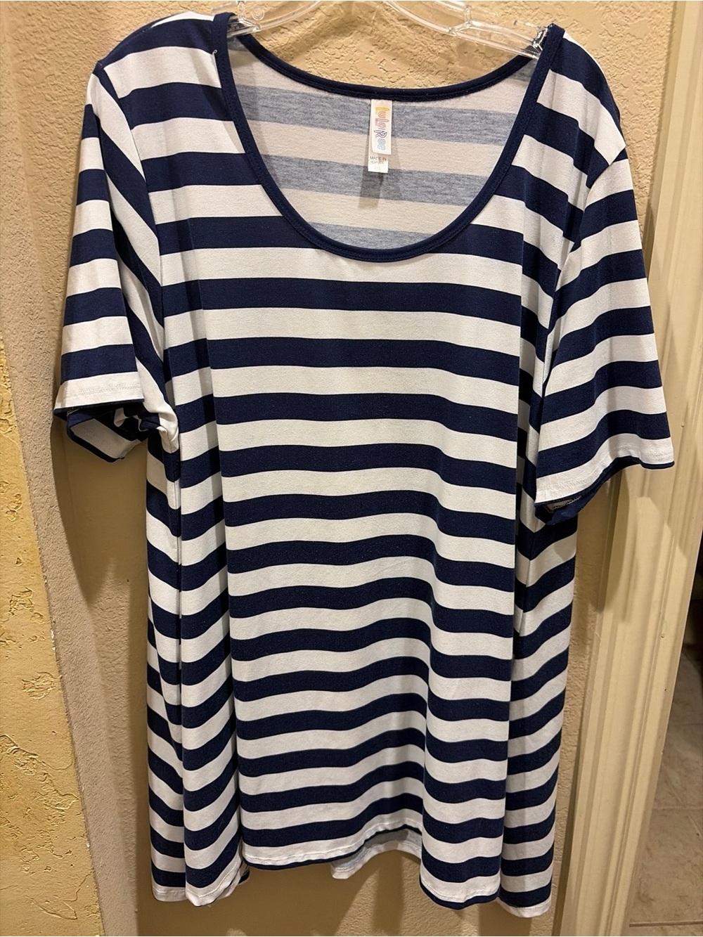 LuLaRoe Navy and White Striped Midi Dress